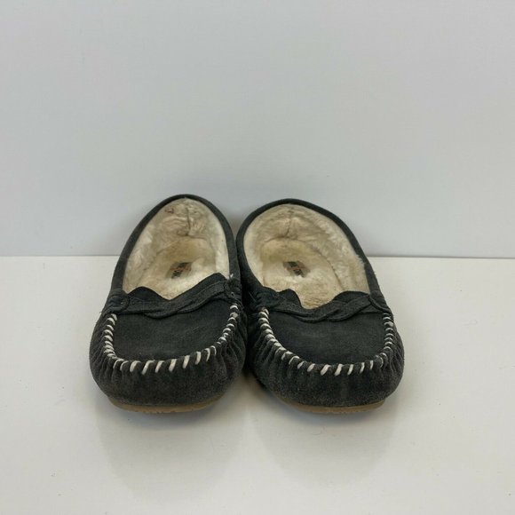 Minnie Tonka Vivian Slip On Moccasin Loafers Suede Sherpa Line Grey Womens 11 - Picture 2 of 6